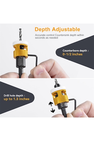 Xurunkeji 5 Adet Düşük Sürtünmeli Derinlik Durduruculu Havşa Matkap Ucu Seti, 10 Adet Yedek Hss Matkap Ucu, Ayarlanabilir Derinlik Durdurucu