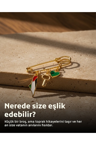 Filistin Bayrakli Haritası , Fetih Anahtarlığ Ve Yeşil Kalıbı Üçlü Yaka İğnesi Broş A300059 Altın
