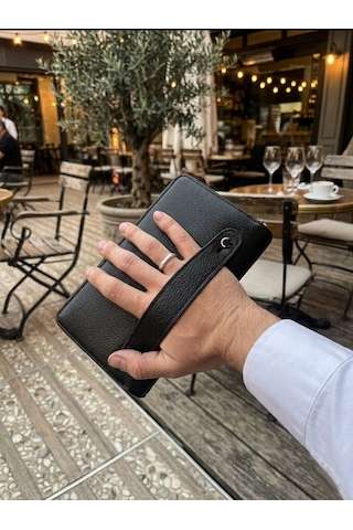Hakiki Deri El Çantası Portföy Kartlık Para Telefon Bölmeli Çok Gözlü Premium Deri 8683255014118 Siyah