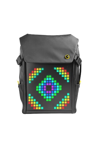 Divoom Pixoo Backpack M Siyah LED Ekranlı APP Kontrollü Su Geçirmez Laptop Sırt Çantası-15-15.6" Siyah