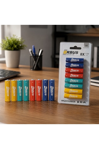 Orbus Premium Aa Alkalin Pil 8 Li Paket 1.5v Lr6 Yüksek Performanslı Kalem Pil