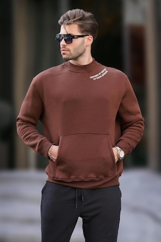 Madmext Acı Kahverengi Bisiklet Yaka Nakış Detaylı Cepli Erkek Sweatshirt 7049-acı Kahverengi Acı Kahverengi