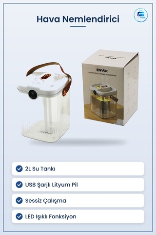 Hava Nemlendirici 2l Usb Şarjlı Işıklı Buhar Koku Giderici Sessiz