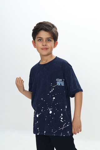 Toontoy Kids Toontoy Erkek Çocuk Yıkamalı Sıçratma Baskılı Tişört Lacivert
