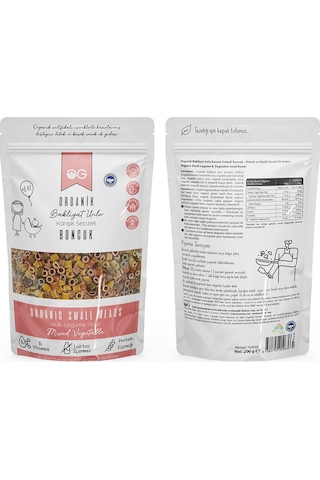 OG natural Organik Karışık Sebzeli Bakliyat Unlu Boncuk Makarna 200 Gr +6 Ay