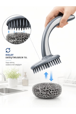 Beylini 20gr Tutma Saplı Bulaşık Teli Ergonomik Dayanıklı Paslanmaz Bulaşık Ovma Fırçası Yağ Kir Pas Sökücü Fırın Ocak