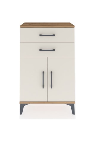 Arges Komodin Tek Raflı 2 Çekmeceli 2 Kapaklı 60x30x96 Çam-aytaşı Krem