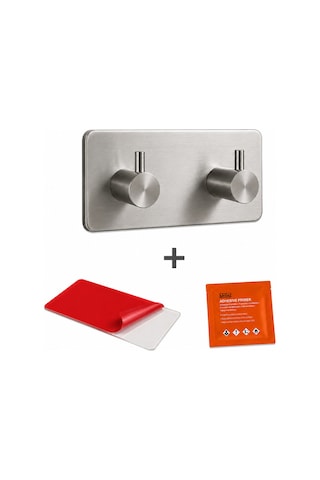 Dikdörtgen İkili Modern Banyo Askılık 96 Mm Paslanmaz Çelik Delmeden Yapışkan Montaj Inox