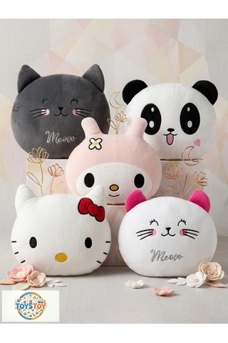 30 Cm Panda Peluş Yastık Sevimli Panda Tasarımlı Yumuşak Peluş Oyuncak Beyaz - Siyah