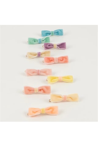 Meri Meri - Pastel Velvet Mini Bow Clips - Pastel Renk Kadife Tokalar - 10'lu Çok Renkli