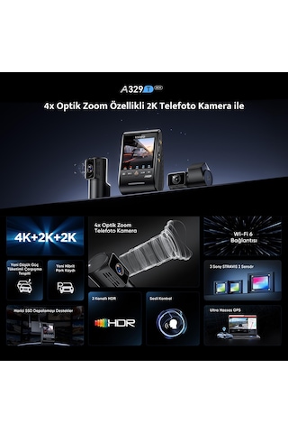 Viofo A329t 3 Kameralı Ön+iç+arka 4k++ Wi-fi 6 Hdr Starvıs 2 Sensör Gps'li Ssd Destekli Araç Kamerası Sku: Smgstk6796f2c380