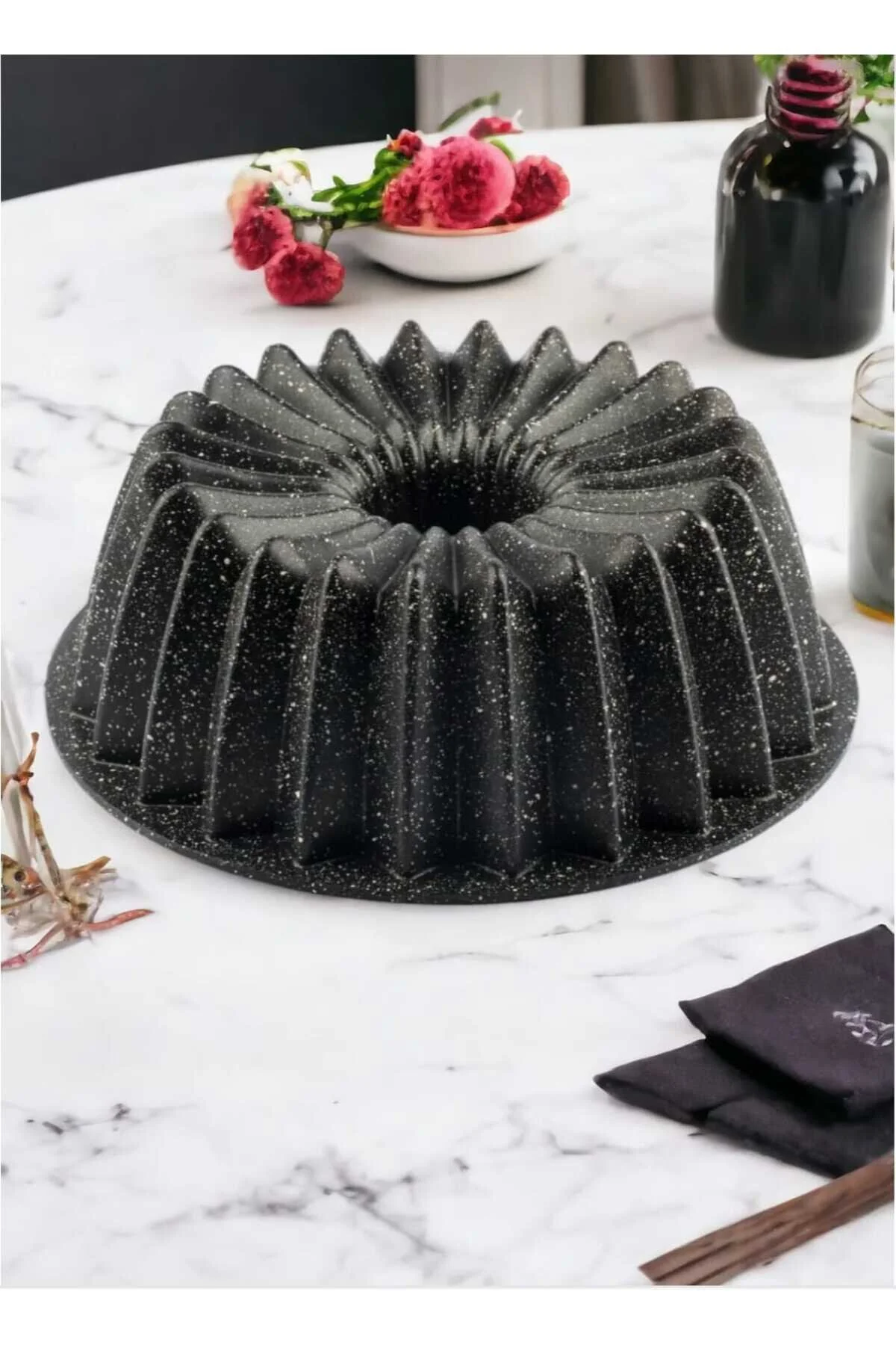Granit Kaplama Siyah Derin Ve Geniş Kek Kalıbı 26x9 Cm Yanmaz, Yapışmaz Yüzey