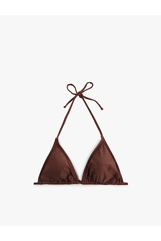 Koton Boyundan Bağlamalı Parıltılı Üçgen Bikini Üstü Kahverengi 6sak10029mm
