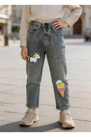 Kaizer Jeans Dondurma & Unicorn Baskılı Füme Çocuk Pantolonu