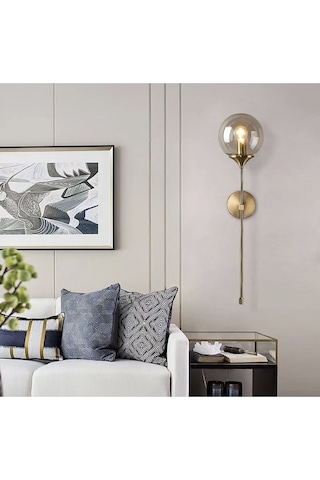 Modern Tasarım Pilli Aplik 1 Adet Tak Çalıştır Duvar Camlı Aplik Eskitme Gold Bal Camlı Eskitme