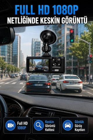 Araç İçi Kayıt Kamerası 1080p Full Hd Wifi Destekli Ön Ve Arka Kameralı Araç Kamerası