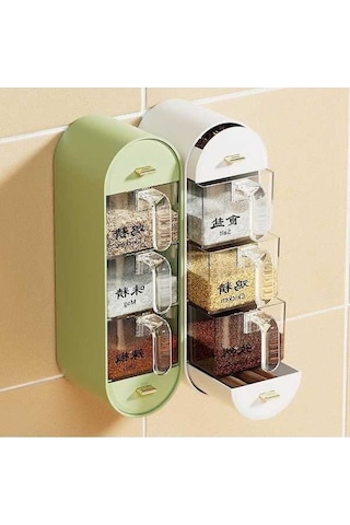 Novahub Açık Yeşil Baharat Kutusu - Ev Mutfak Depolama Rafı - Tuz, Msg Ve Baharat Kombinasyonu Takım Şişesi Kavanoz, Duvar Asılı, Yumruksuz Koleksiyon Açık Yeşil