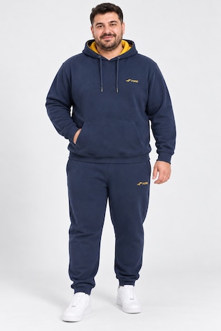 Fore Sport Erkek Kapüşonlu 3 İplik Şardonlu Battal Boy Eşofman Takımı Lacivert-sarı