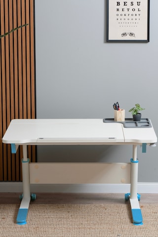 Sirius Simple Yükseklik Ve Eğim Ayarlı, Bilgisayar Ve Ofis Masası, Modern Ekru Çalışma Masası Mavi Gri