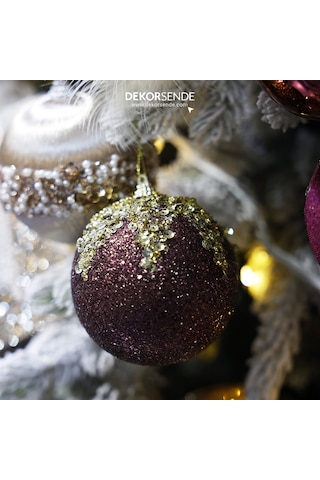 Yılbaşı Süsü Altın Pullu 2'li Top Bordo 10 Cm