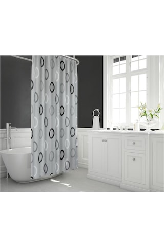 Tropik Banyo Duş Perdesi 5033 Gri Renk Çift Kanat 2X110X200Cm Çok Renkli