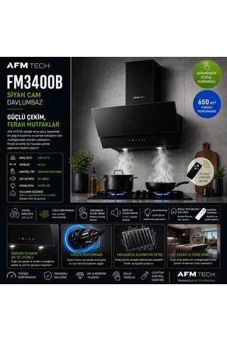 Eminçelik & Afm A34 FM7700 + EC-AH 7340 BE70 LPG + FM3400B Dijital Turbo Siyah Ankastre Set