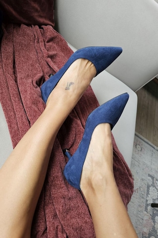 10 670 Topukla Kadın 6 Cm Kadeh Topuk Stiletto Lacivert Süet