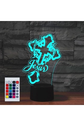 Goldenqian Çocuklar Için Gece Lambası 3d Isa Çapraz Led Lamba Uzaktan Kumanda İle 16 Renk Değiştirme Noel Doğum Günü Hediyesi Çocuk Için 4rkkpe Siyah