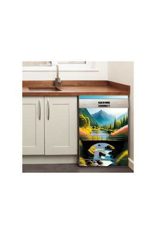 Lacivert Minimal Geometrik Bulaşık Makinesi Kaplama Sticker Kendinden Yapışkanlı Folyo 75x75 Cm