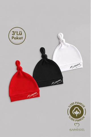 Babyden's Atatürk İmzalı Yenidoğan Bebek Şapka Seti 3 Lü Paket %100 Pamuklu Unisex Bebek Bere Takımı Beyaz - Kırmızı - Siyah