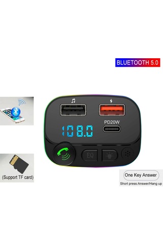 Maiyame Araç Fm Transmitörü Bluetooth 3.0 - Usb Pd Şarj Cihazı, Mp3 Çalar, Otomatik Arama Al/gör, Araç Akü Voltaj Tespiti, Dışarıda Da Kullanılabilir