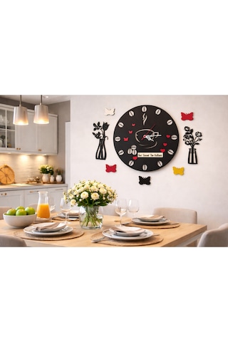 Mutfak İçin Tasarlanmış Duvar Saati 40 Cm Çiçekler 25cm No108 Çok Renkli