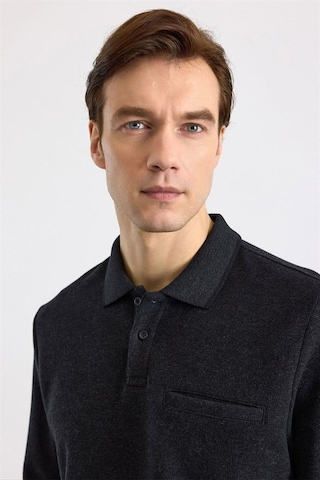 Süvari Siyah Regular Düz Polo Yaka Sweatshirt Ssw2013700002-s09