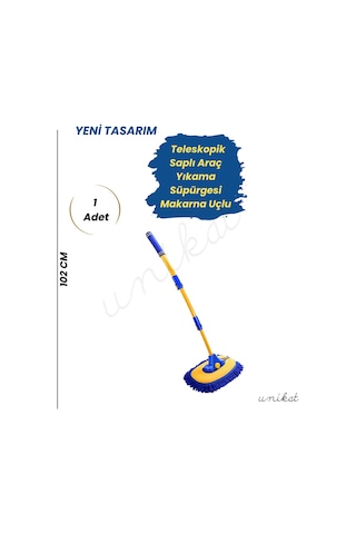 Yeni Tasarım Teleskopik Saplı Araç Yıkama Süpürgesi Makarna Uçlu Uzatılabilir Yaylı Mikrofiber Fırça -sarı Mavi 1 Adet