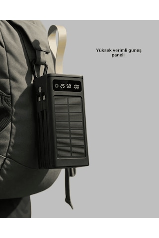 Güneş Panelli Powerbank Taşınabilir Şarj Cihazı Led Işıklı Çok Renkli