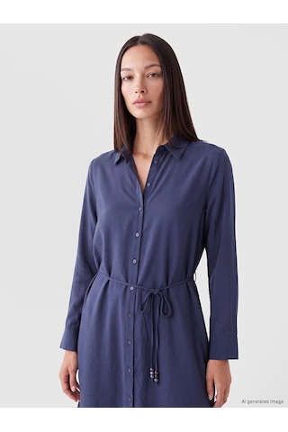 Lcw Everyday Lacivert Oversize Modal Karışımlı Kadın Gömlek Tunik