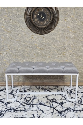 Zafir Beyaz Boyalı - L - Ayaklı 100 Cm X 38 Cm Oturak - Bench - Makyaj Taburesi - Makyaj Oturak Gri