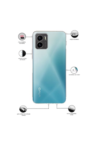 Vivo Y15s Kamera Korumalı Tıpalı Şeffaf Silikon Kılıf