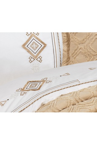Goldroom Aysima 11 Parça Nakışlı Nevresim Takımlı Çeyiz Seti Vizon