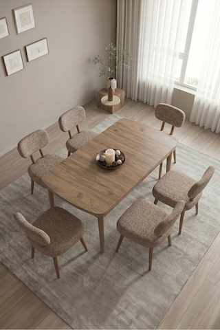 Hopii Bohem 80x132 Büyüyen Masa Antik Çam Doğal Ahşap Yemek Masası Mutfak Masası Takımı 6 Sandalye Capiçino