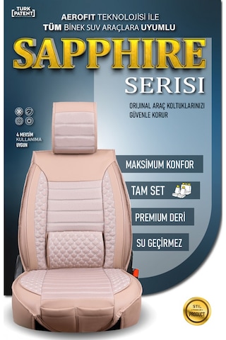 Citroen C5 Lüx Deri Oto Koltuk Kılıfı Ön Arka Takım Safir Serisi Bej