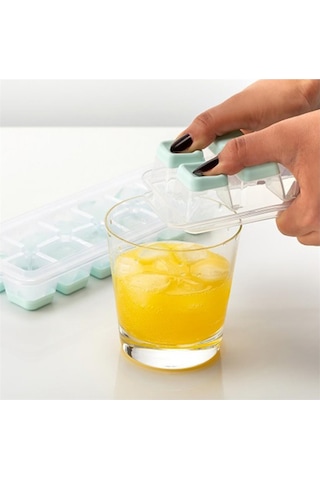 12 Bölmeli Bas Çıkar Buz Kalıbı Kapaklı Yapışmaz Buzluk Slikon Buz Kalıbı Çok Renkli