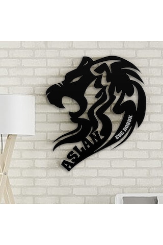Bk Gift Kişiye Özel İsimli Aslan Tasarımlı Ahşap Duvar Objesi Model A1 Akgn12037 Renkli