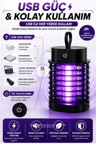 Usb Şarjlı Elektrikli Sivrisinek Öldürücü Lamba Uv Mor Işıklı Sessiz Çalışan Askılı Sinek Kovucu Ev