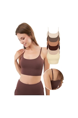 Cottonhill Ayarlanabilir İnce Askılı Lazer Kesim Crop Büstiyer 6'lı Paket Renkli-10