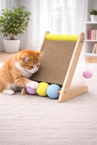 Pureza Ahşap Gövde Kedi Tırmalama Tahtası Oyun Ve Tırmalama Platformu Kedi Oyuncağı Halat Sarımlı Toplu Oyun Alanı