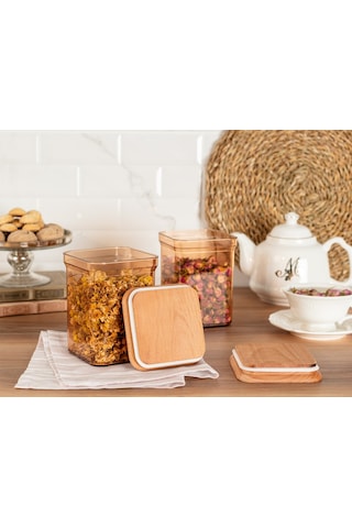 Madame Coco Kaviera 1000ml Ahşap Kapaklı Saklama Kabı 2'li 1ksakl0432 Diğer