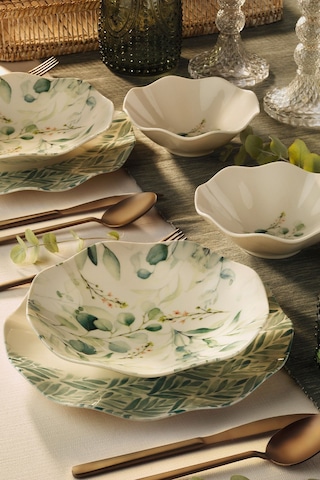 Blue Leafed 18 Parça 6 Kişilik Porselen Yemek Takımı -pasta , Çorba ,yemek , Servis Tabağı