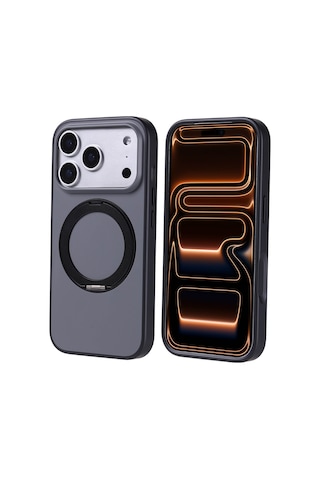 Zore Apple iPhone Uyumlu 17 Pro Kılıf M-safe Şarj Özellikli Standlı Omsy Proton Silikon Kapak - Siyah