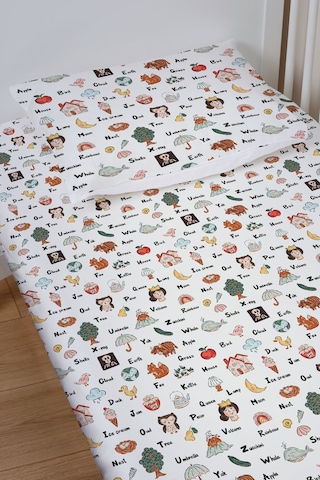 Organik Bebek Boy Lastikli Çarşaf Seti 80x140 - Eğlenceli Kelimeler